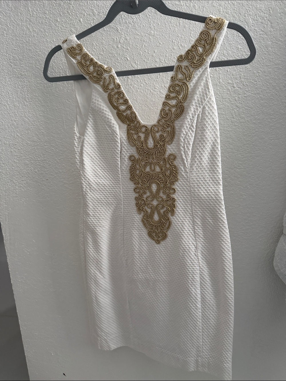 Lilly Pulitzer White Mini Dress with Gold Embroidered V-Front